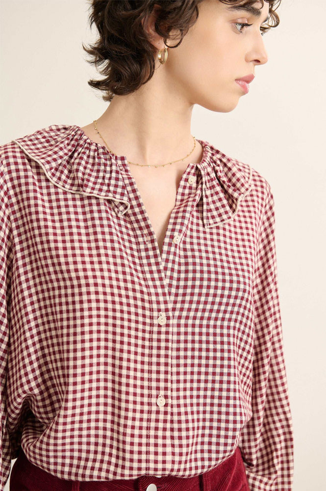 Garance Bertille Bordeaux Gingham Blouse - The Mercantile London
