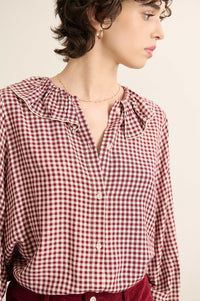 Garance Bertille Bordeaux Gingham Blouse - The Mercantile London
