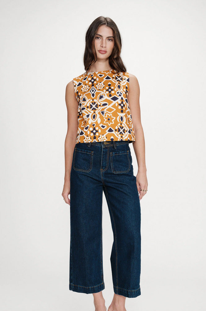 Grace & Mila Venise Cognac Printed Top - The Mercantile London