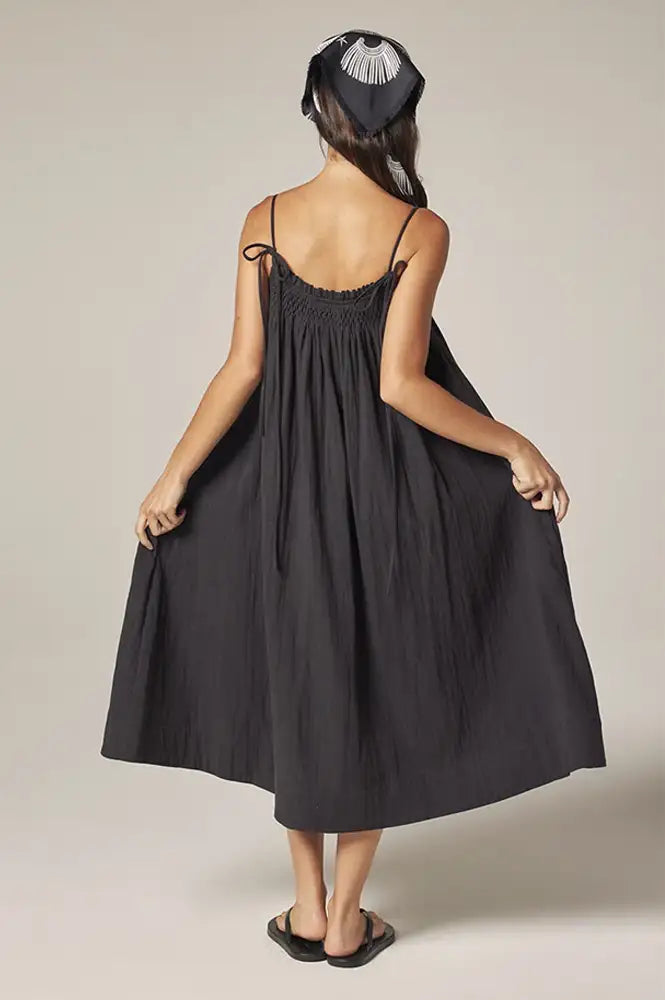 Amente Charcoal Smocked Tie Dress