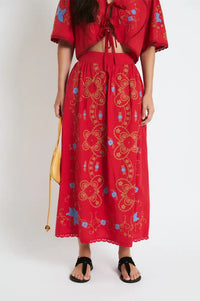Sophie + Lucie Poppy Red Embroidered Skirt - The Mercantile London