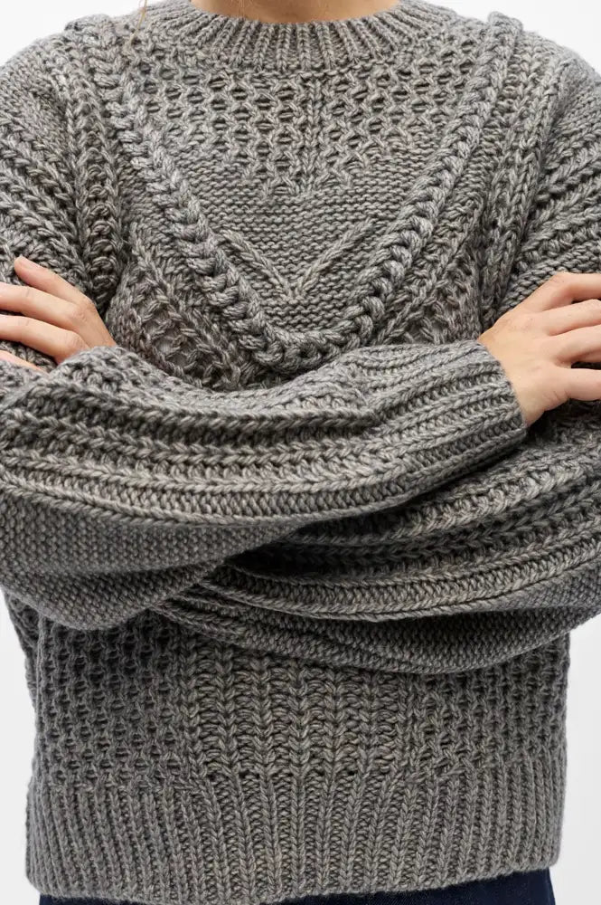 Object Hinna Medium Grey Cable Knitted Jumper