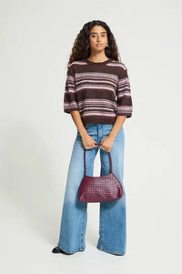 ICHI Allo Fudge And Pink Striped Knit - The Mercantile London