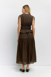 Mod Ref Cleo Brown Gathered Sleeveless Top