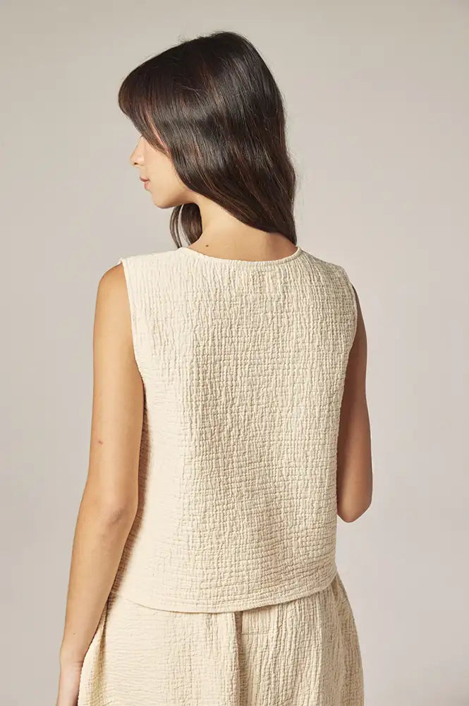 Amente Cream Button Down Jacquard Top - The Mercantile London