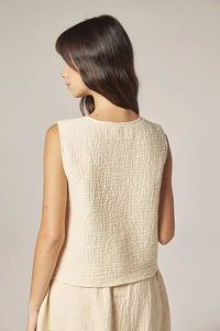 Amente Cream Button Down Jacquard Top - The Mercantile London