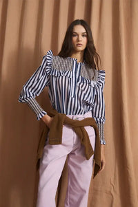 Sophie + Lucie Conchita Mauve Striped Ruffle Blouse