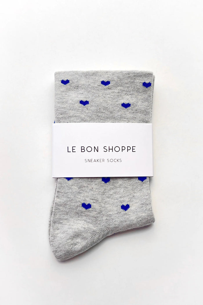 Le Bon Shoppe Melange Grey & Cobalt Heart Sneaker Socks - The Mercantile London