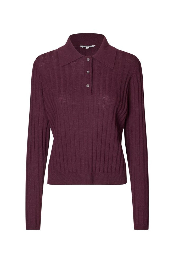 MBYM Idriana Fig Knit Polo Top - The Mercantile London