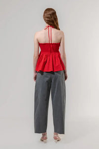 Emin + Paul Red Shirred Halter Neck Top - The Mercantile London