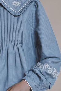 Emile Et Ida Elena Lac Blue Embroidered Blouse