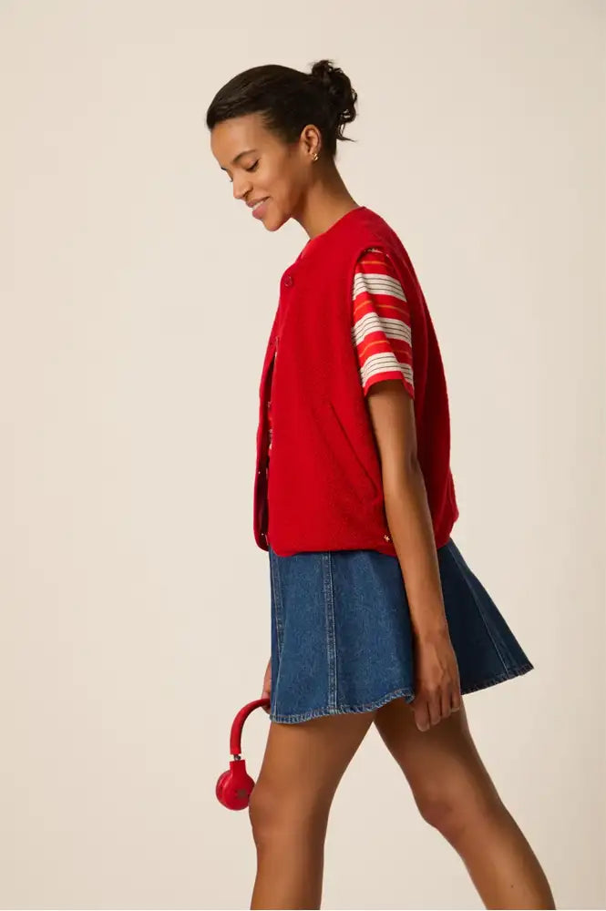 Des Petits Hauts Zlata Red Sleeveless Jacket