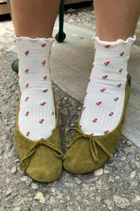 Le Bon Shoppe Cream Petal Ruffle Hugger Socks