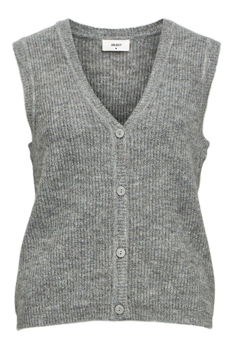 Object Diana Grey Melange V-Neck Knitted Vest - The Mercantile London