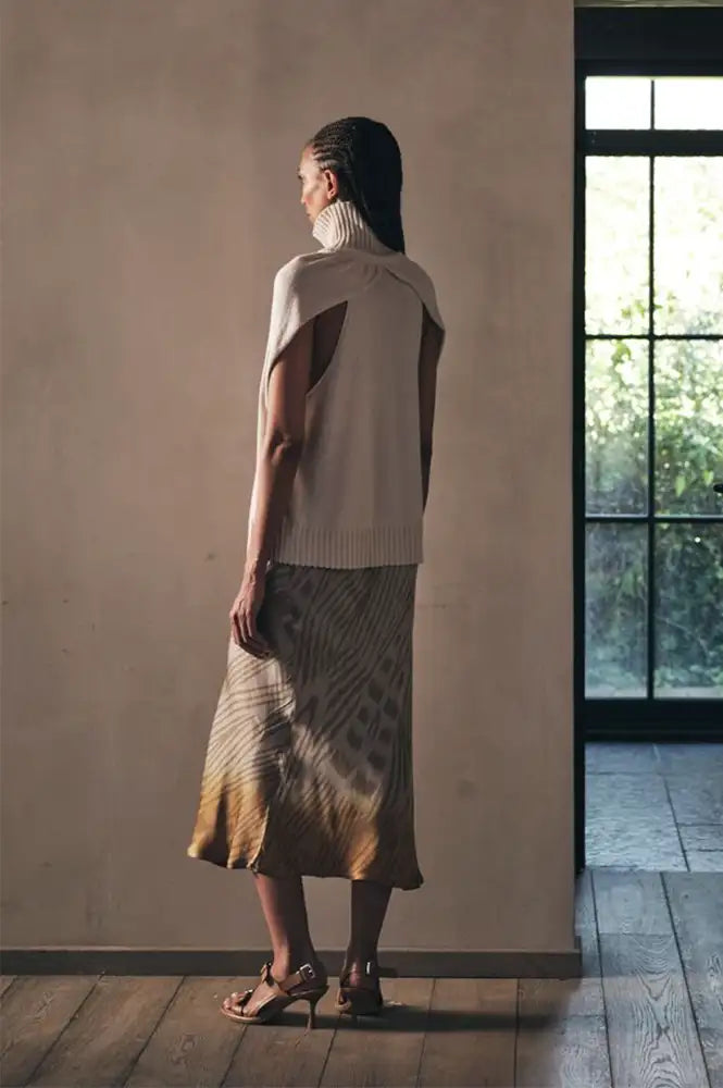 Rabens Saloner Elmi Cognac Ombre Ikat Bias Skirt - The Mercantile London