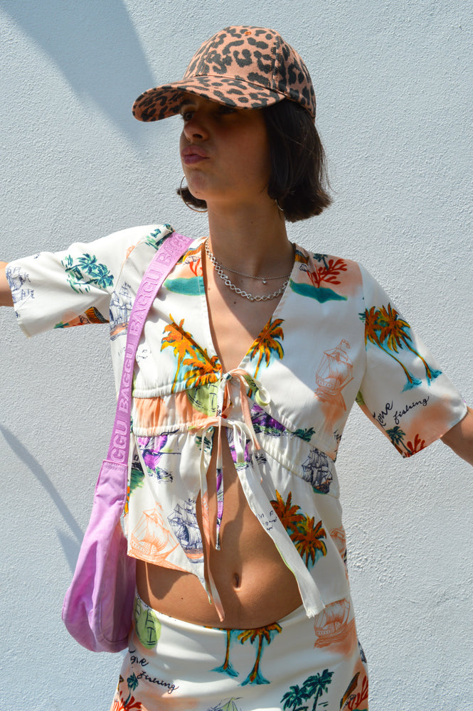 Object Dinah Sandshell Printed Bow Top - The Mercantile London