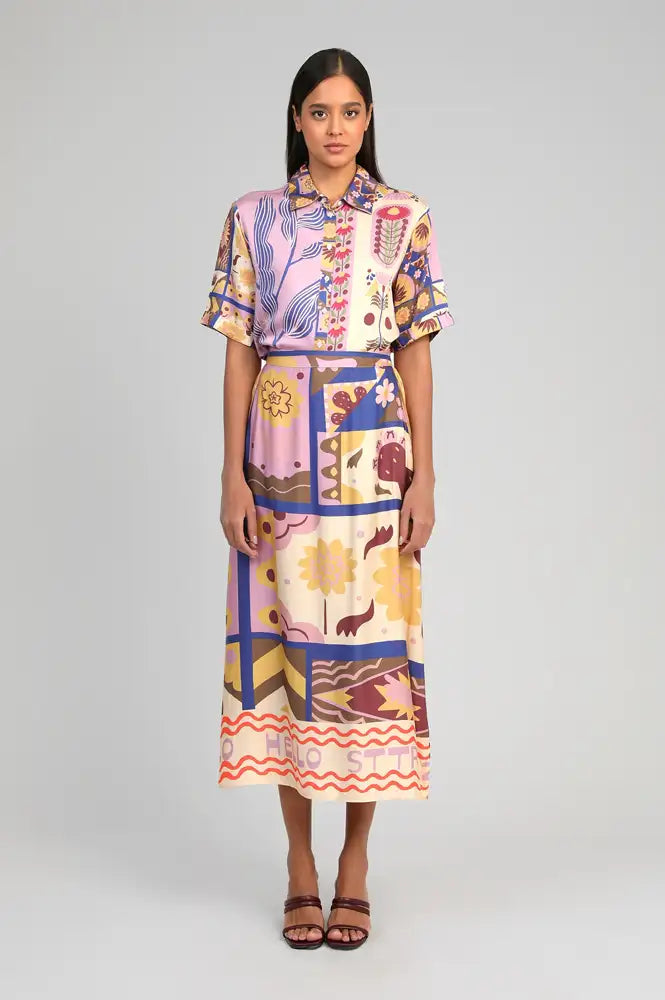 An'ge Rivila Patchwork Printed Midi Skirt - The Mercantile London