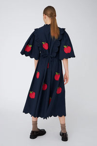 Stella Nova Apple Embroidered Navy Midi Dress - The Mercantile London