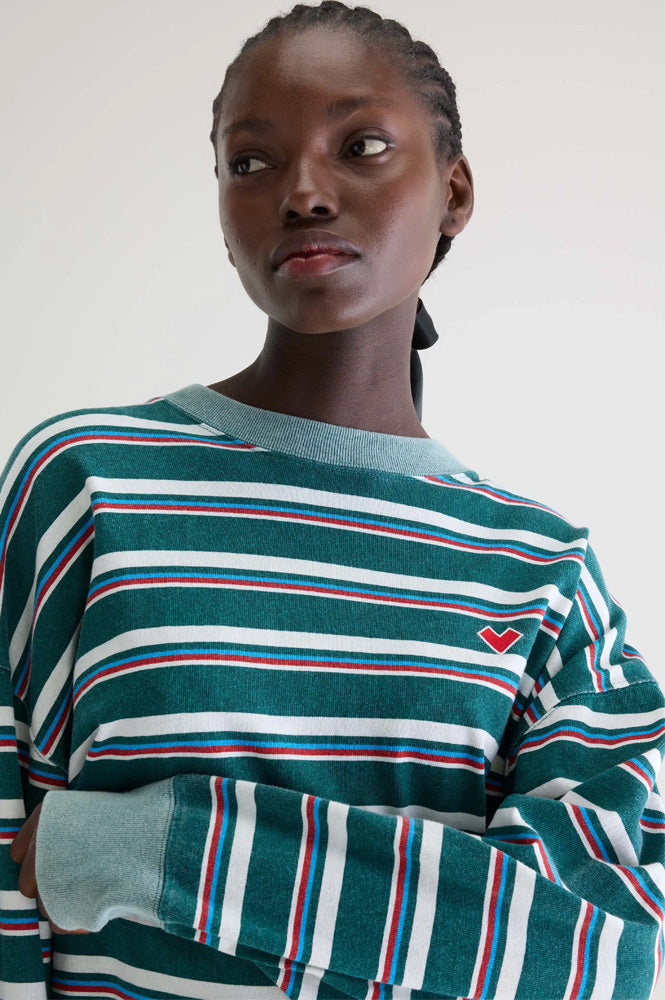 Bellerose Franto Red And Fern Striped Crewneck T-Shirt