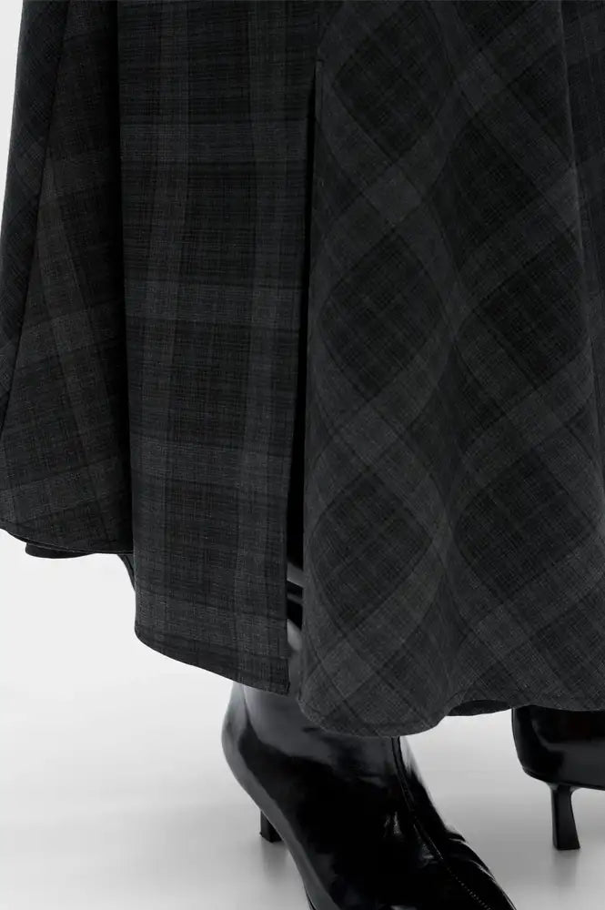 Object Diena Gunmetal Check Maxi Skirt