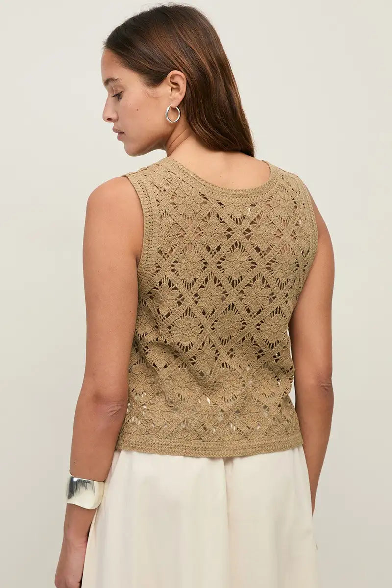 Yerse Hunter Green Crochet Vest Top - The Mercantile London