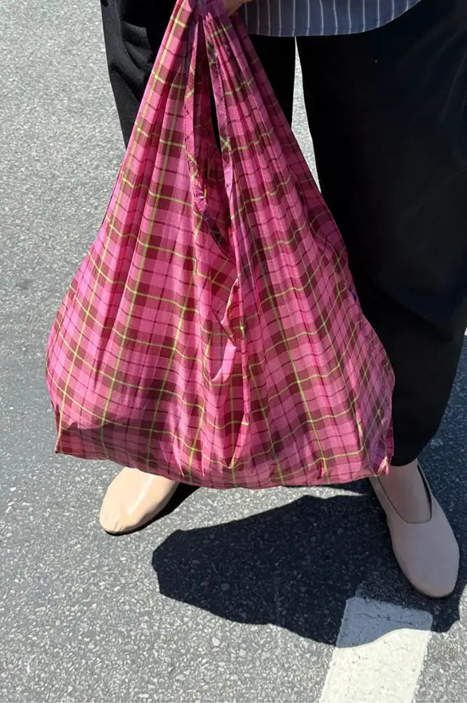 Baggu Azalea Pink Tartan Standard Reusable Bag