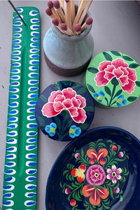 Namaste Kashmiri Chrysanthemum Navy Handpainted Trinket Box Small