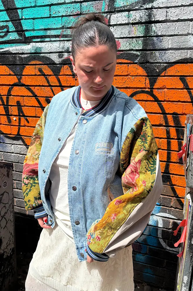 Frankie. Blue Denim Picnic Varsity XL Jacket