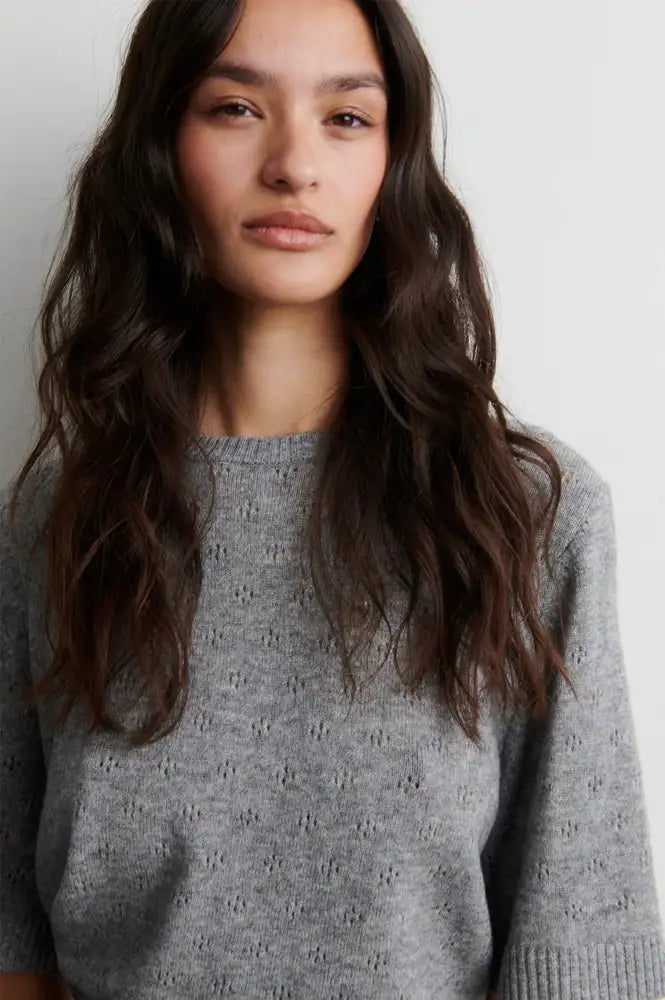 Second Female Amala Grey Pointelle Short Sleeve Knit Top