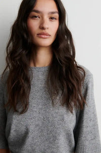Second Female Amala Grey Pointelle Short Sleeve Knit Top