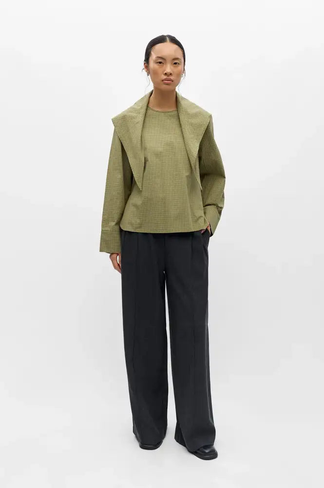 Object Vonne Bronze Green Check Scarf Blouse