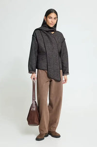 ICHI Frava Black Herringbone Scarf Detail Jacket