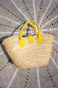 French Yellow Leather Detailed Small Market Basket Bag