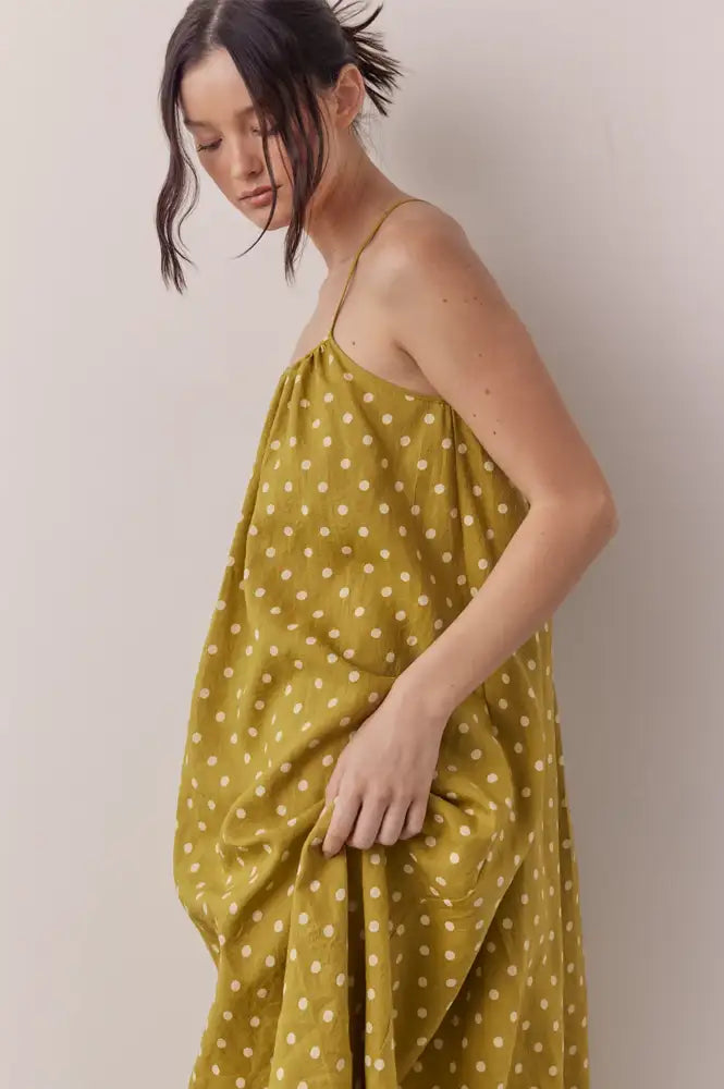 Amente Moss Linen Polka Dot Dress - The Mercantile London