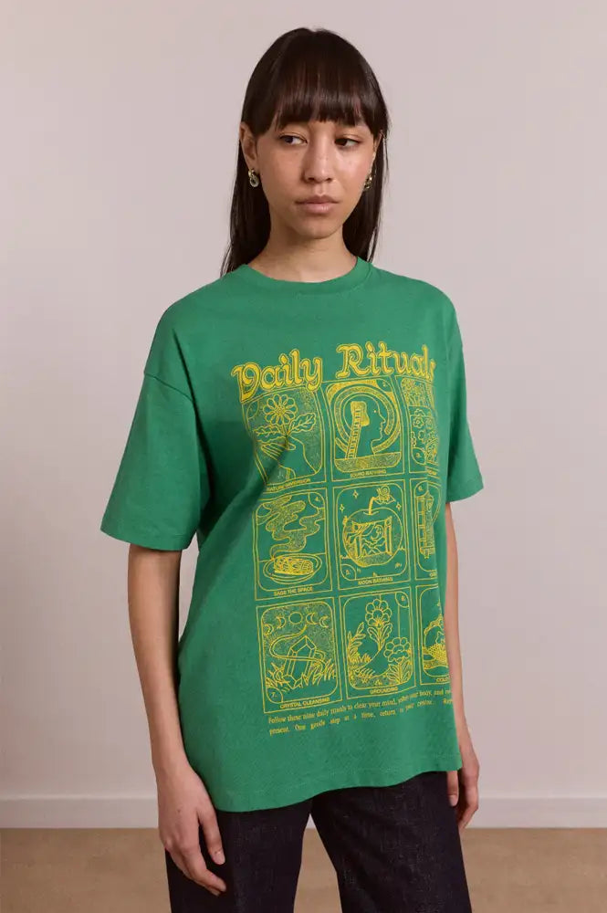 Damson Madder Daily Rituals Green Graphic T-Shirt - The Mercantile London
