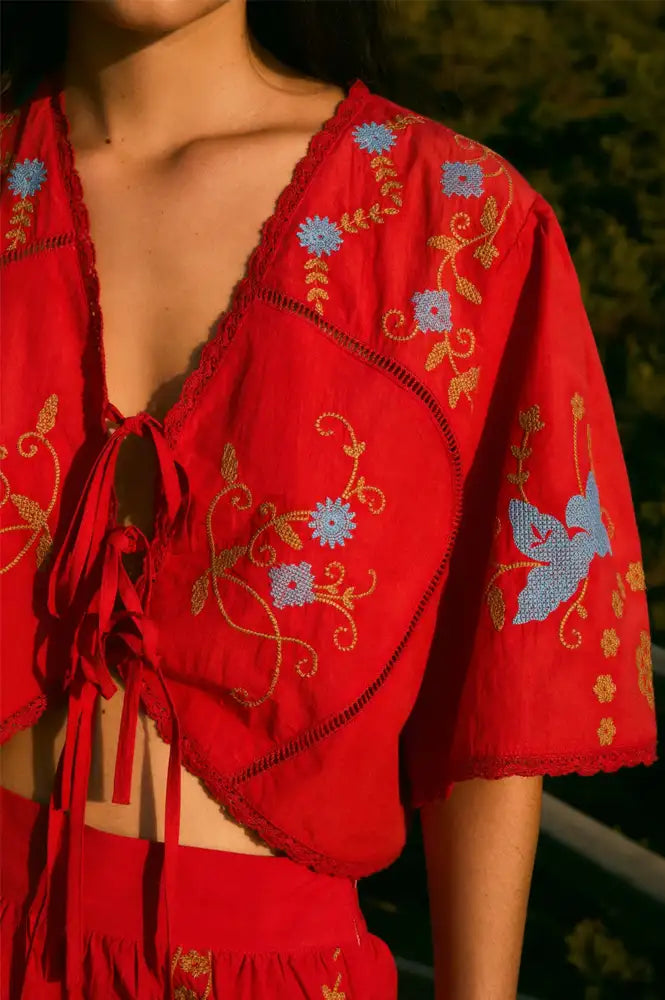 Sophie + Lucie Poppy Red Embroidered Top - The Mercantile London