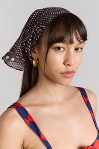 Damson Madder Spot Stripe Black Frill Edge Headscarf - The Mercantile London