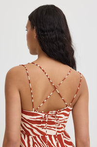 ICHI Yardeen Brick Striped Cowl Neck Dress - The Mercantile London