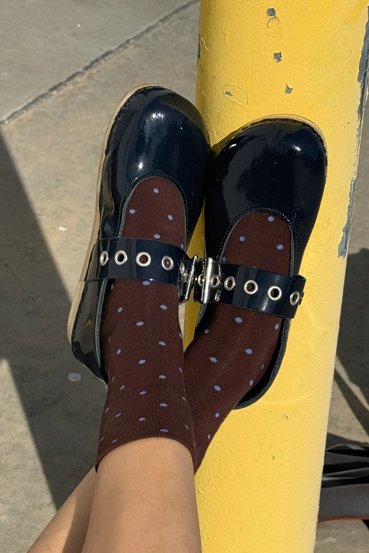 Le Bon Shoppe Patterned Cacao & Blue Polka Dot Sneaker Socks