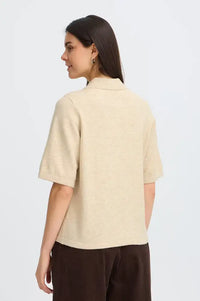 Fransa Suzette Oatmeal Melange Knitted Polo Top