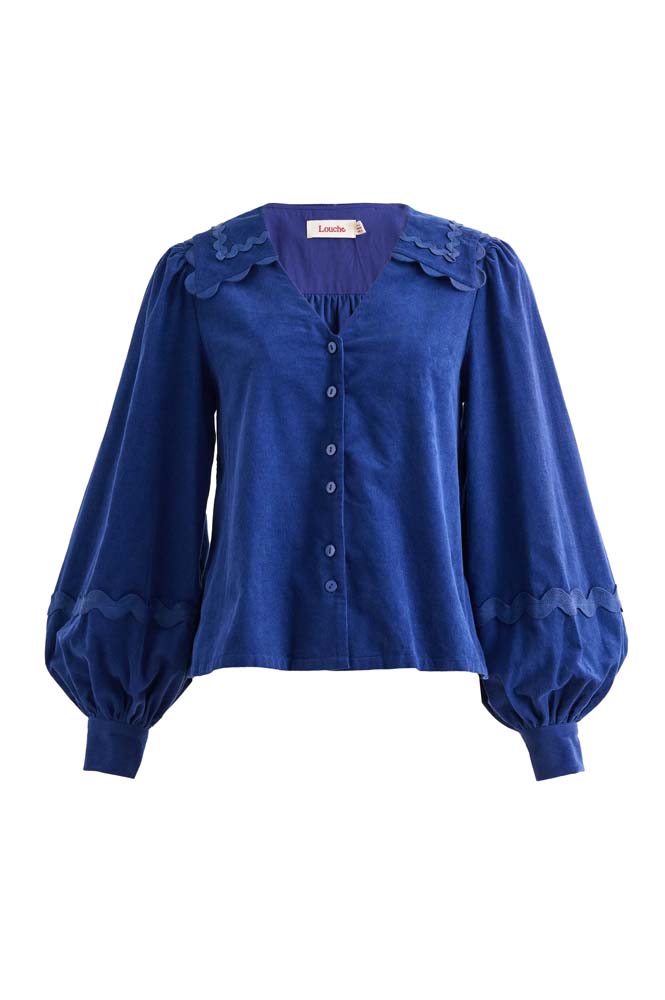 Louche Pallas Navy Babycord Ric Rac Blouse - The Mercantile London