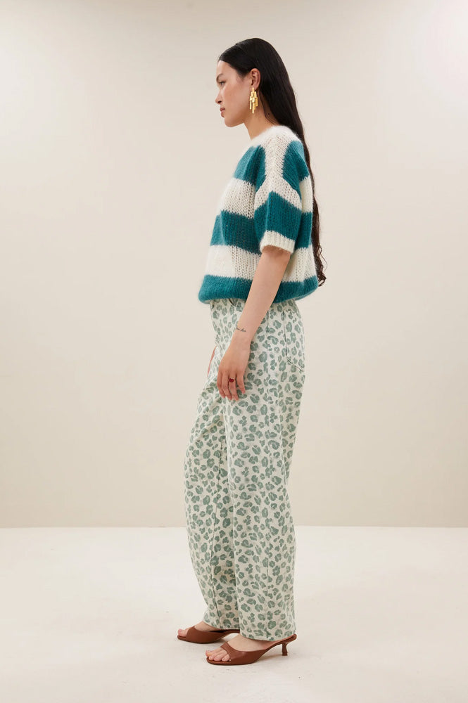 By-Bar Lew Green Cheetah Print Trousers