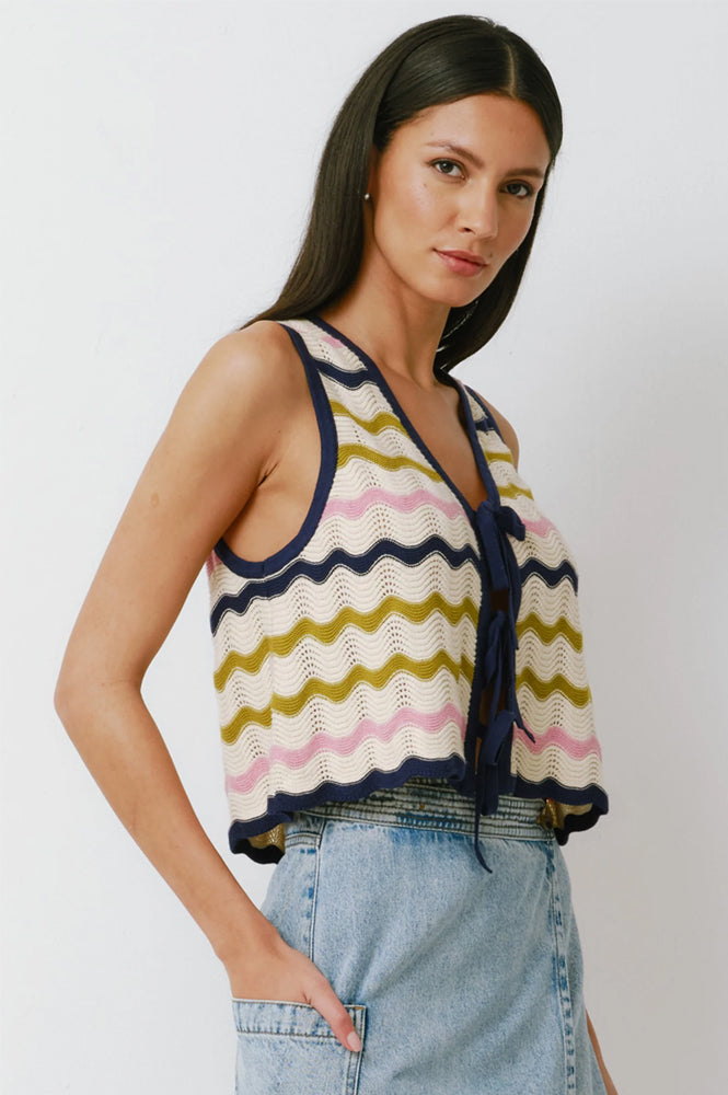 Seventy + Mochi Edie Lime Stripe Tie Vest - The Mercantile London