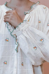 Emile Et Ida Elyana Vintage Floral Embroidered Ecru Blouse
