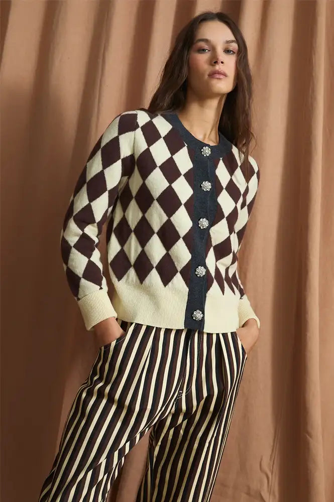 Sophie + Lucie Harlequin Brown Knitted Cardigan