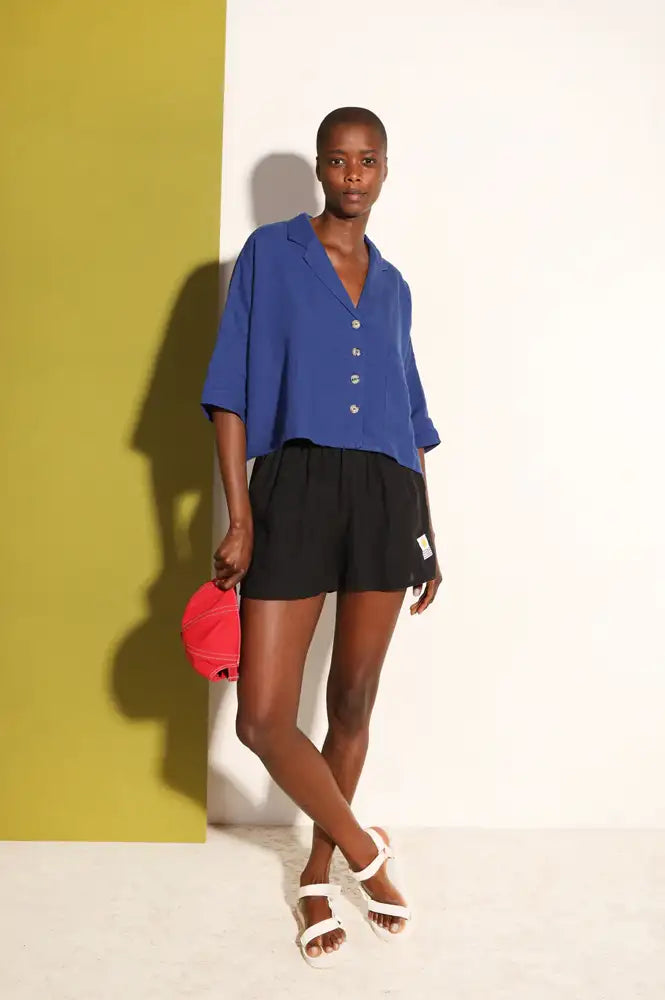 L.F. Markey Basic Black Linen Shorts