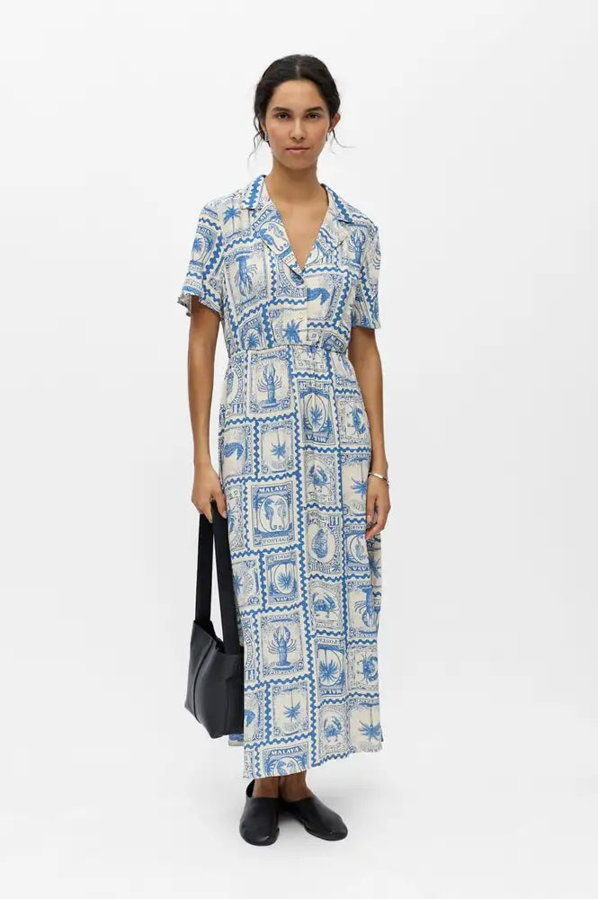 Object Vima Azure Blue Printed Midi Dress - The Mercantile London