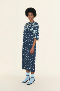 Samdi Dahlia Navy Polka & Powder Blue Floral Dress - The Mercantile London