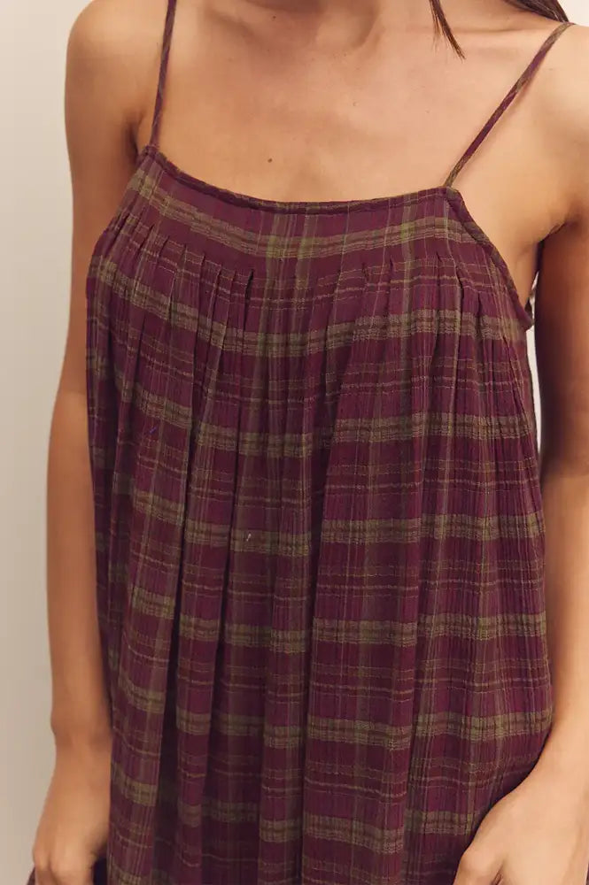 Amente Pleated Berry Checkered Dress - The Mercantile London