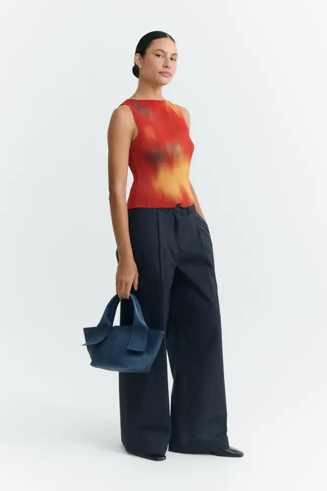 Thinking Mu Dora Red Flowers Pleated Top - The Mercantile London
